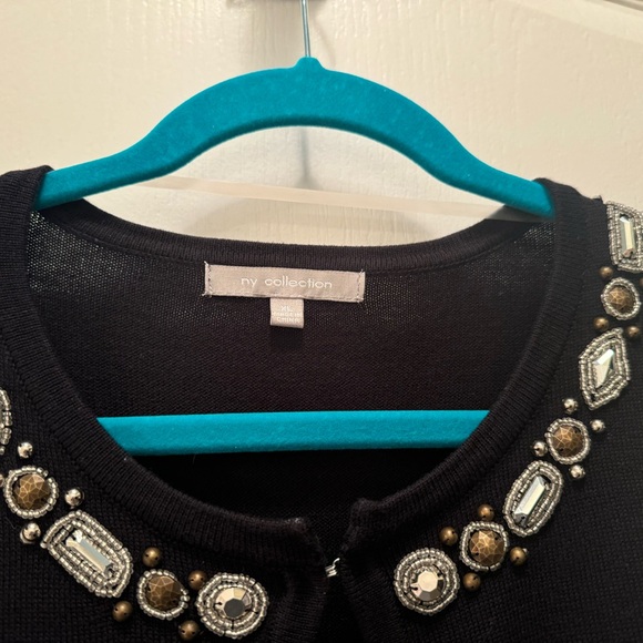 NY Collection Black Embellished Collar 1/2 Sleeve Open Cardigan Ladies XL. NWOT - Picture 7 of 12